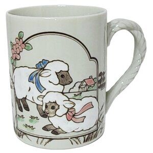 Vintage Japan Cottagecore Sheep Lamb Countryside Coffee Cup Mug Roped Handle